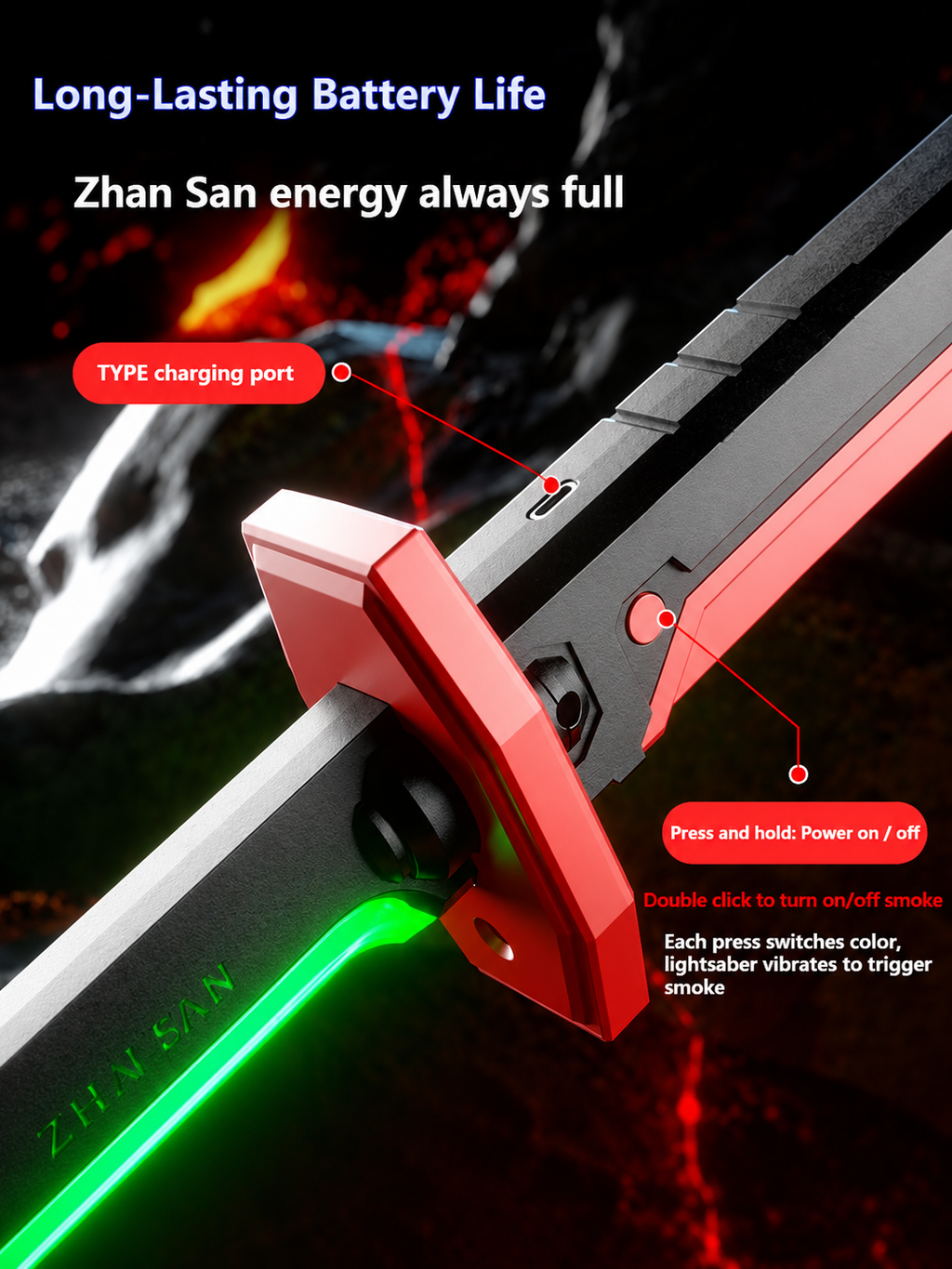 LED Lightsaber Katana Sword 80cm | Rechargeable Sci-Fi Light Up Sword with Smoke, Spark Effect & Multiple Lighting Modes | Anime Cosplay Prop Toy for Kids, Collectors, Gaming Setup & Gifting