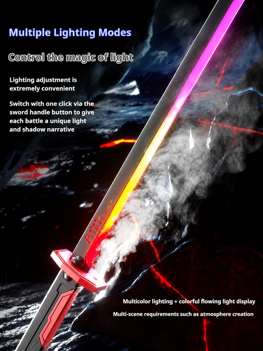 LED Lightsaber Katana Sword 80cm | Rechargeable Sci-Fi Light Up Sword with Smoke, Spark Effect & Multiple Lighting Modes | Anime Cosplay Prop Toy for Kids, Collectors, Gaming Setup & Gifting