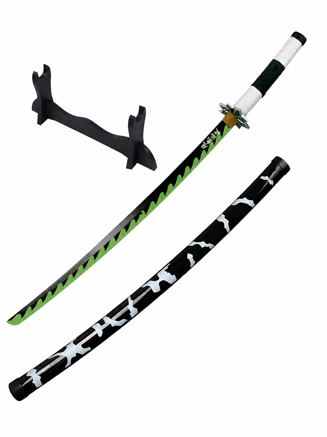 Sanemi Shinazugawa Demon Slayer Katana Sword 41 Inch | Wind Breathing Bamboo Anime Cosplay Sword with Scabbard & Display Stand | Samurai Sword Prop for Room Decor, Collection & Gifting