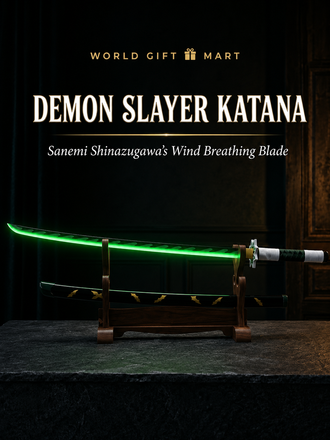 Sanemi Shinazugawa Demon Slayer Katana Sword 41 Inch | Wind Breathing Bamboo Anime Cosplay Sword with Scabbard & Display Stand | Samurai Sword Prop for Room Decor, Collection & Gifting