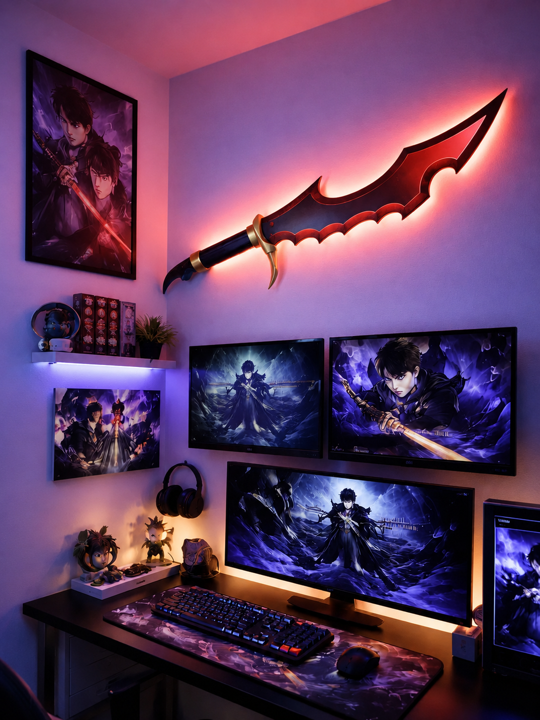Solo Leveling Sung Jin-Woo Dagger Sword 60 cm | Red Black Anime Fantasy Blade Prop for Cosplay, Room Decor, Collectible Display & Gifting for Anime Fans