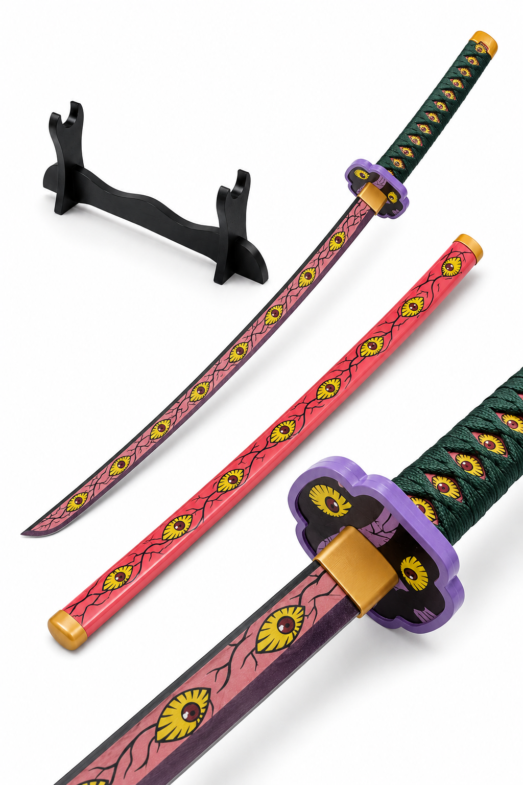 Kokushibo Demon Slayer Wooden Katana Sword 41 Inch | Anime Cosplay Bamboo Samurai Sword with Scabbard & Display Stand | Moon Breathing Style Collectible Prop for Room Decor, Fans & Gifting