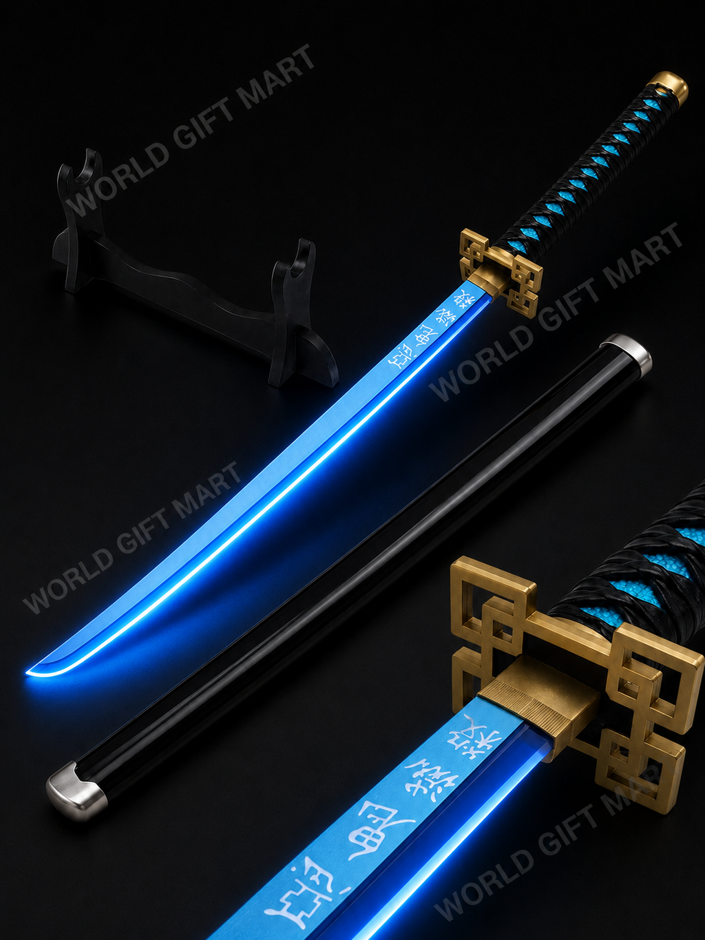 Tokito Muichiro LED Katana Sword | Demon Slayer Anime Cosplay Sword with Blue Light Blade, Touch Sensor & USB Rechargeable Design | Decorative Samurai Sword with Stand for Fans