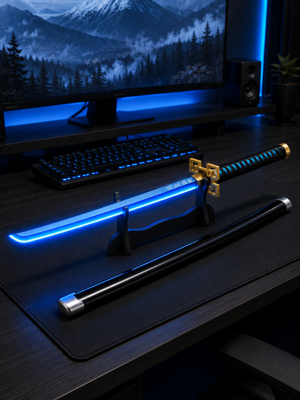 Tokito Muichiro LED Katana Sword | Demon Slayer Anime Cosplay Sword with Blue Light Blade, Touch Sensor & USB Rechargeable Design | Decorative Samurai Sword with Stand for Fans