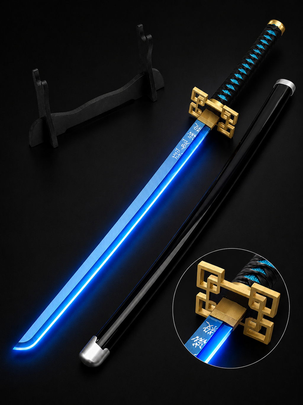 Tokito Muichiro LED Katana Sword | Demon Slayer Anime Cosplay Sword with Blue Light Blade, Touch Sensor & USB Rechargeable Design | Decorative Samurai Sword with Stand for Fans