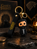 Game of Thrones Jon Snow Keychain | Soft PVC Character Charm Key Ring with PU Leather Strap & Metal Clasp | Black & Gold Bag Charm for Keys, Backpack, Car Keys, Fans & Gifting