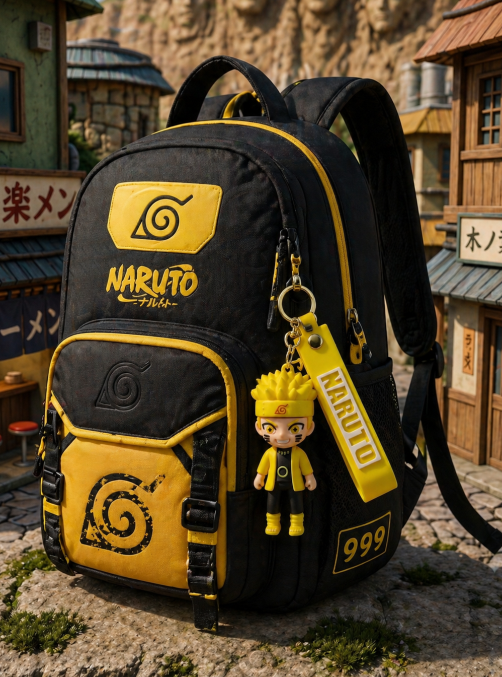 Naruto Anime Keychain | Yellow Ninja Character PVC Charm with Soft Strap & Metal Key Ring | Stylish Backpack, Keys, School Bag, Pencil Case Accessory for Kids & Fans