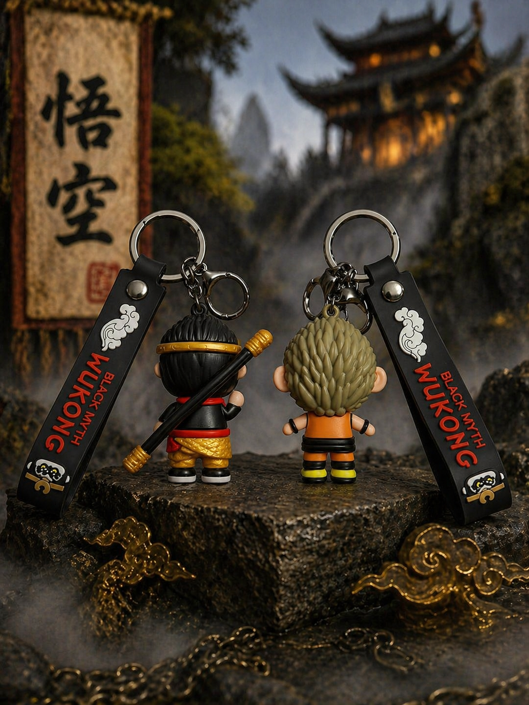 (Pack of 2) Black Myth Wukong Keychain Combo Pack of 2 Monkey King Character Keyring for Keys, Bags & Car Accessories