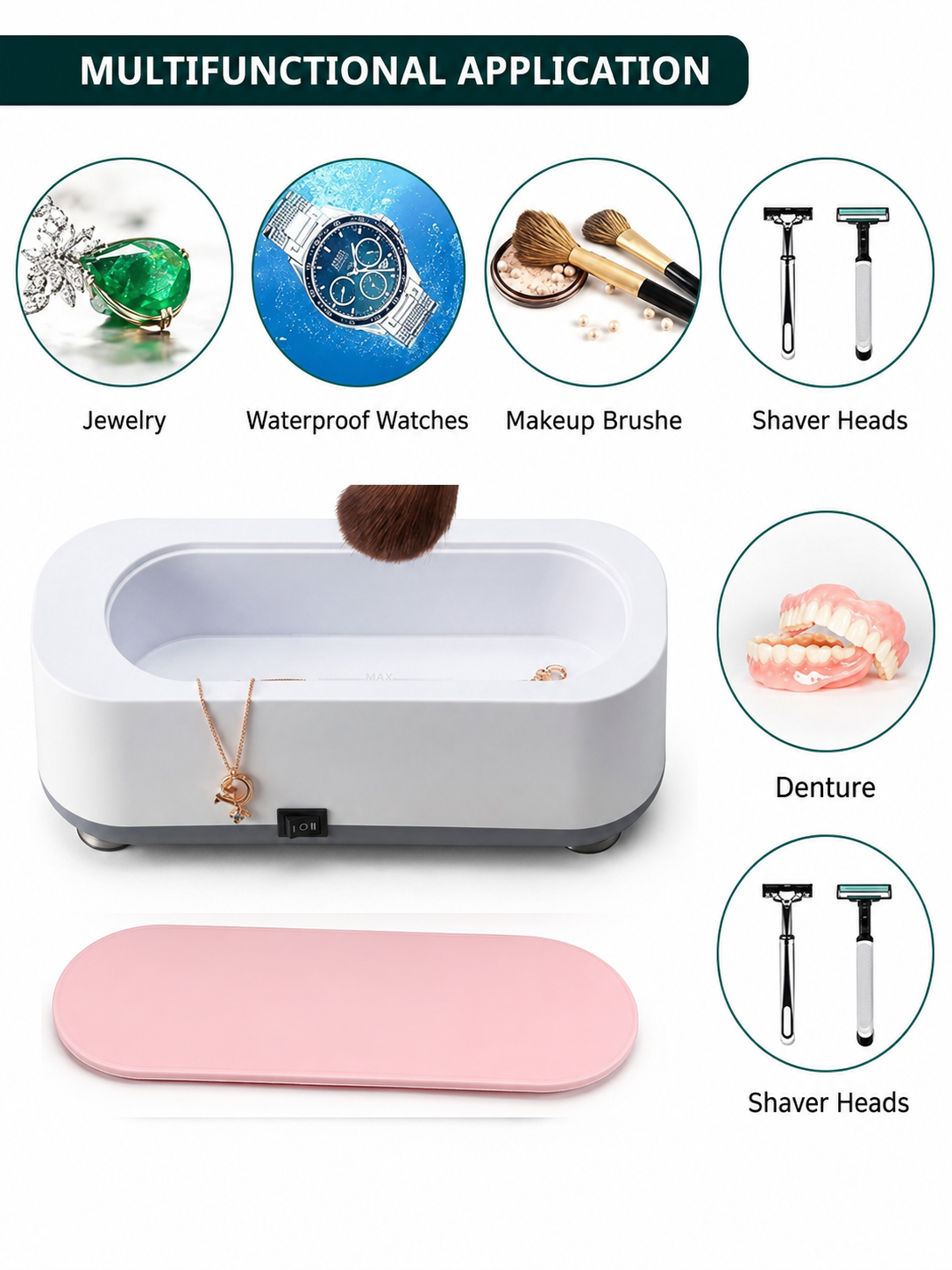 Ultrasonic Jewelry Cleaner Ring Machine Cleaning 46KHz Portable Glasses Watch Device Denture Professional Home for Rings Compact Electric Eyeglass Small Multi Purpose 350ML (Jewelry Cleaner) 2 color available