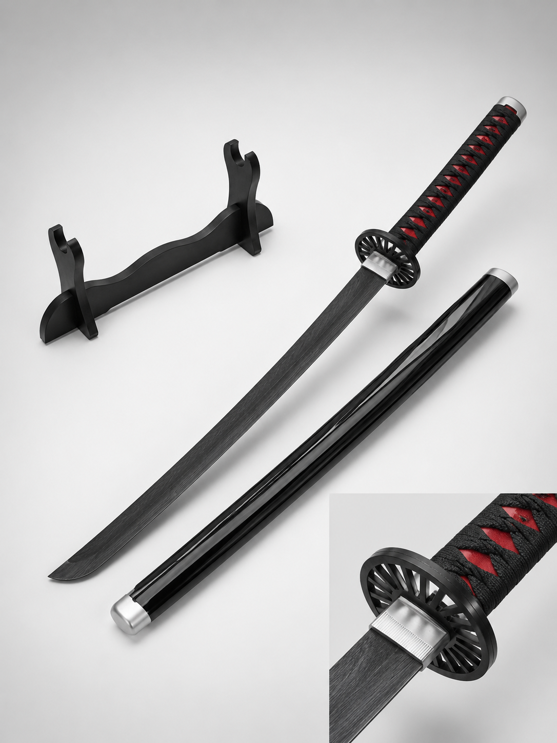 Demon Slayer Tanjiro Wooden Katana Sword 41 Inch | Anime Cosplay Samurai Sword with Scabbard & Display Stand | Tanjiro Kamado Collectible Prop for Fans, Decor & Gifting