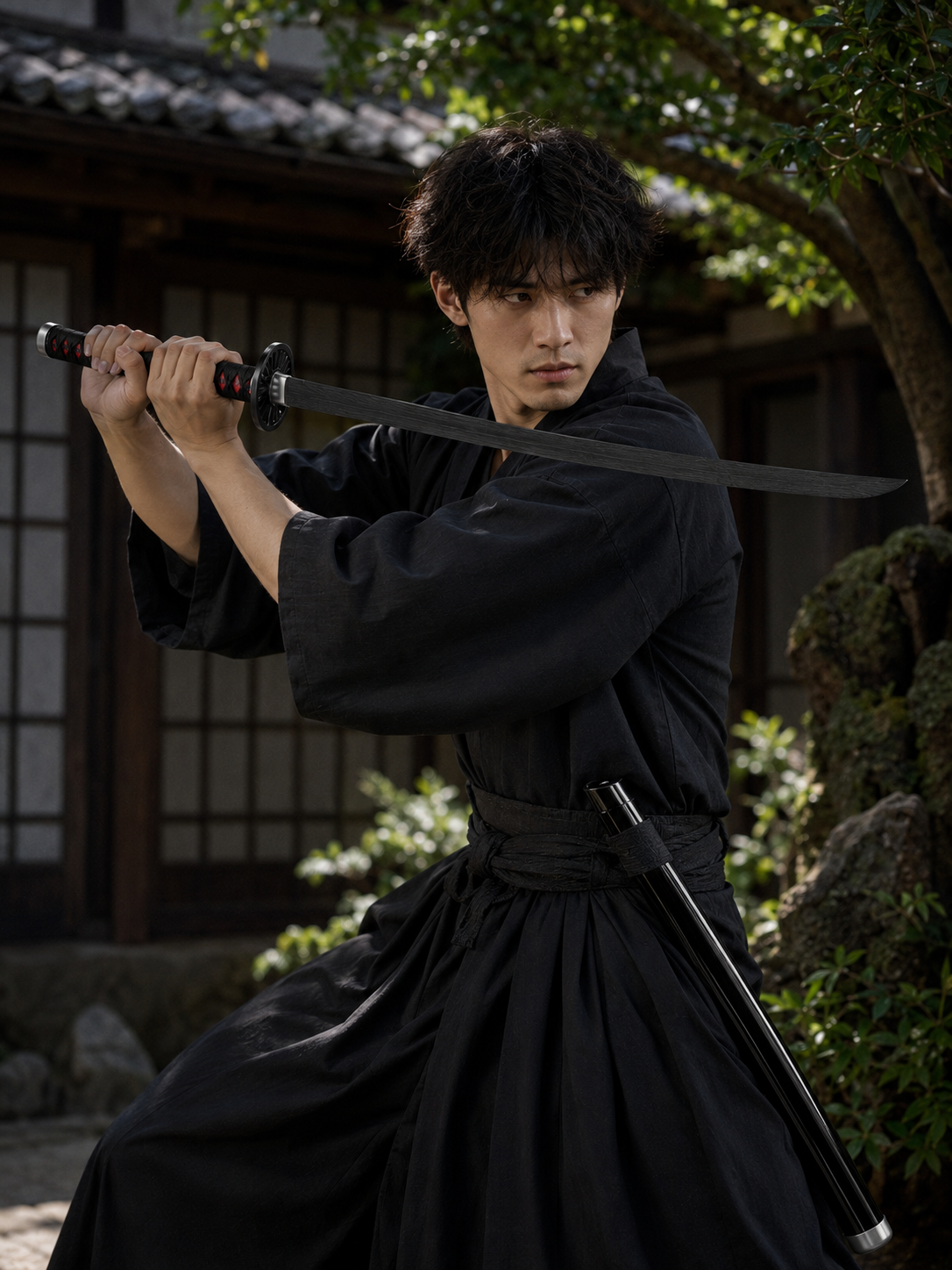 Demon Slayer Tanjiro Wooden Katana Sword 41 Inch | Anime Cosplay Samurai Sword with Scabbard & Display Stand | Tanjiro Kamado Collectible Prop for Fans, Decor & Gifting