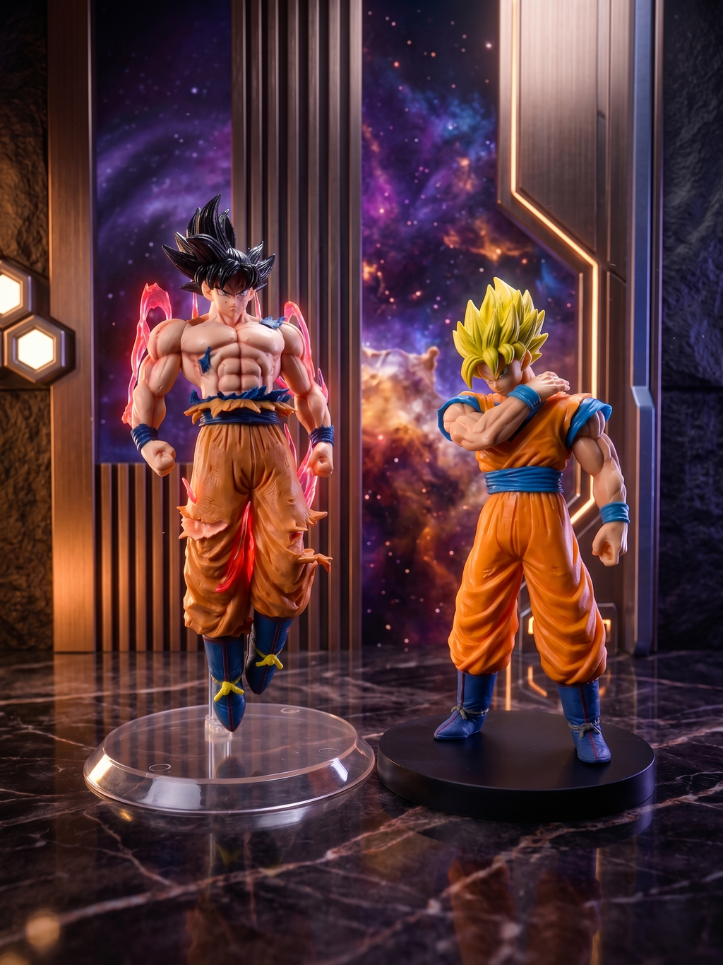 (Pack of 2) Dragon Ball Z Goku Super Saiyan & Ultra Instinct Action Figure Combo Set | Pack of 2 Premium PVC Anime Collectible Statues with Display Stand for Desk Decor & Gifts