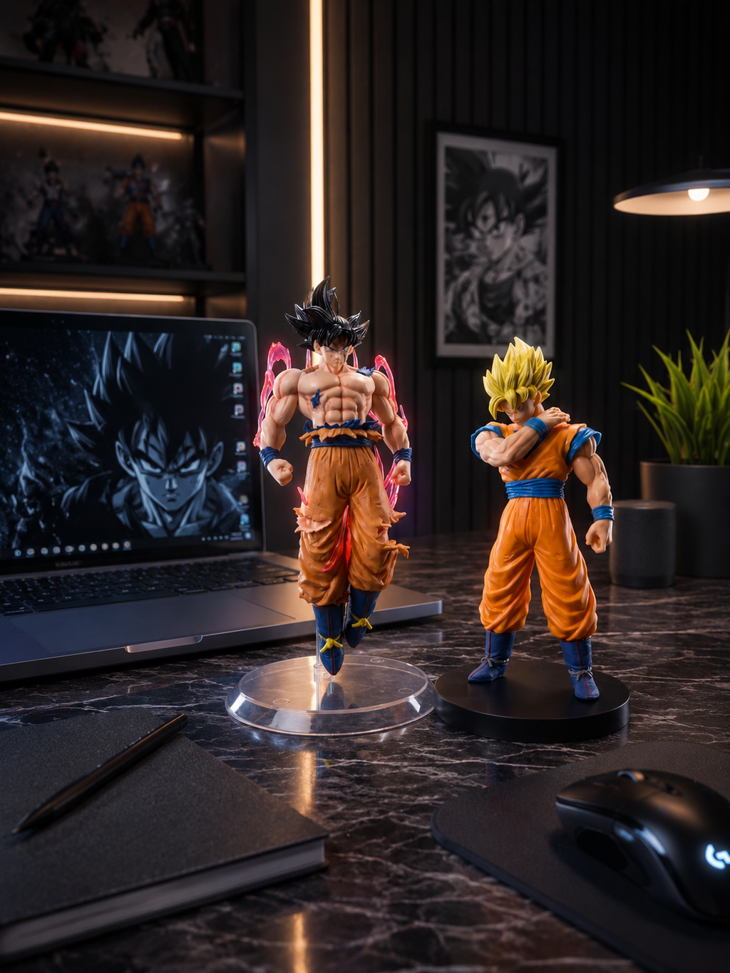 (Pack of 2) Dragon Ball Z Goku Super Saiyan & Ultra Instinct Action Figure Combo Set | Pack of 2 Premium PVC Anime Collectible Statues with Display Stand for Desk Decor & Gifts