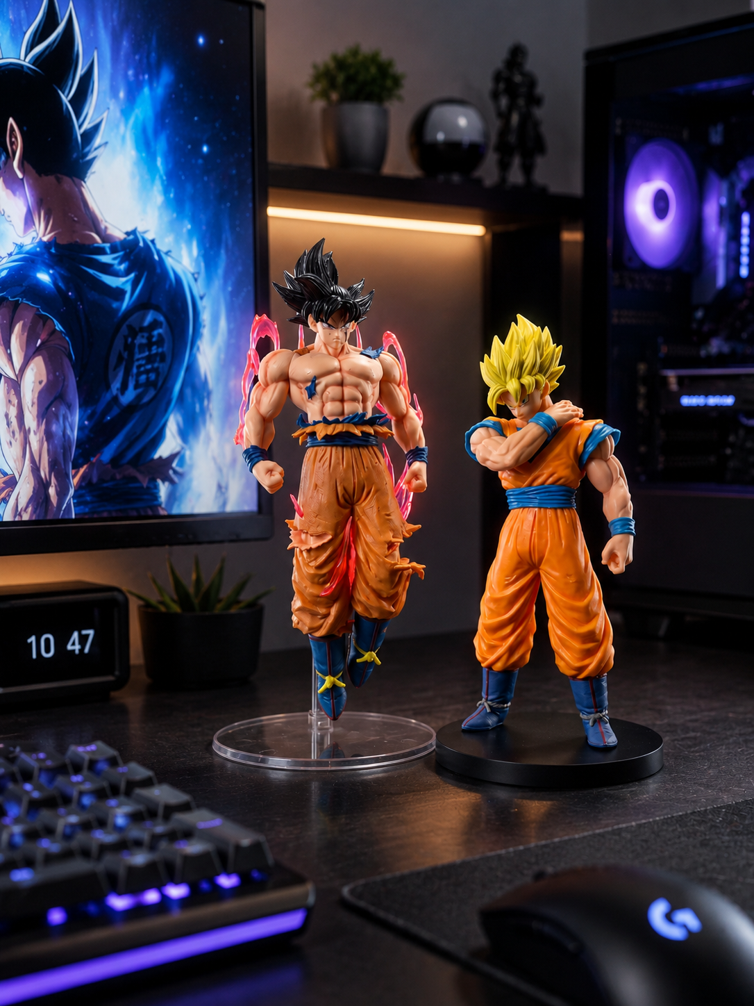 (Pack of 2) Dragon Ball Z Goku Super Saiyan & Ultra Instinct Action Figure Combo Set | Pack of 2 Premium PVC Anime Collectible Statues with Display Stand for Desk Decor & Gifts