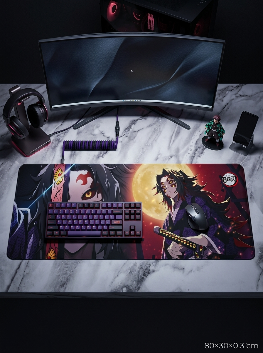Kokushibo Demon Slayer Desk Mat Mouse Pad 80 x 30 cm | Large Anime Gaming Mousepad with Micro-Woven Surface & Anti-Slip Rubber Base | Extended Keyboard Mouse Mat for PC, Laptop, Office & Gaming Setup