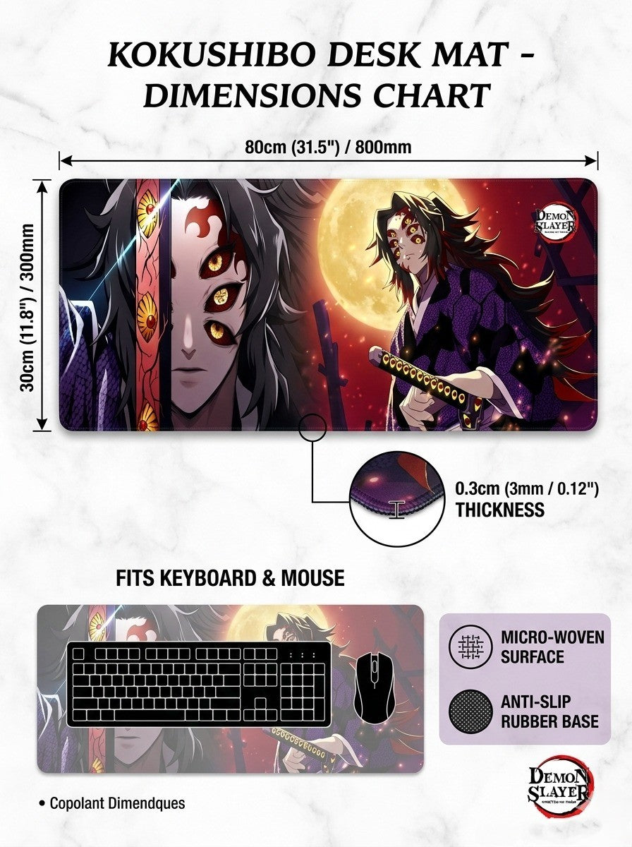 Kokushibo Demon Slayer Desk Mat Mouse Pad 80 x 30 cm | Large Anime Gaming Mousepad with Micro-Woven Surface & Anti-Slip Rubber Base | Extended Keyboard Mouse Mat for PC, Laptop, Office & Gaming Setup
