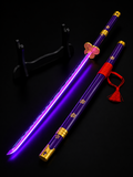 One Piece Enma Katana Sword | Roronoa Zoro Inspired Purple LED Samurai Sword with USB Rechargeable Touch Sensor Light & Display Stand for Anime Fans