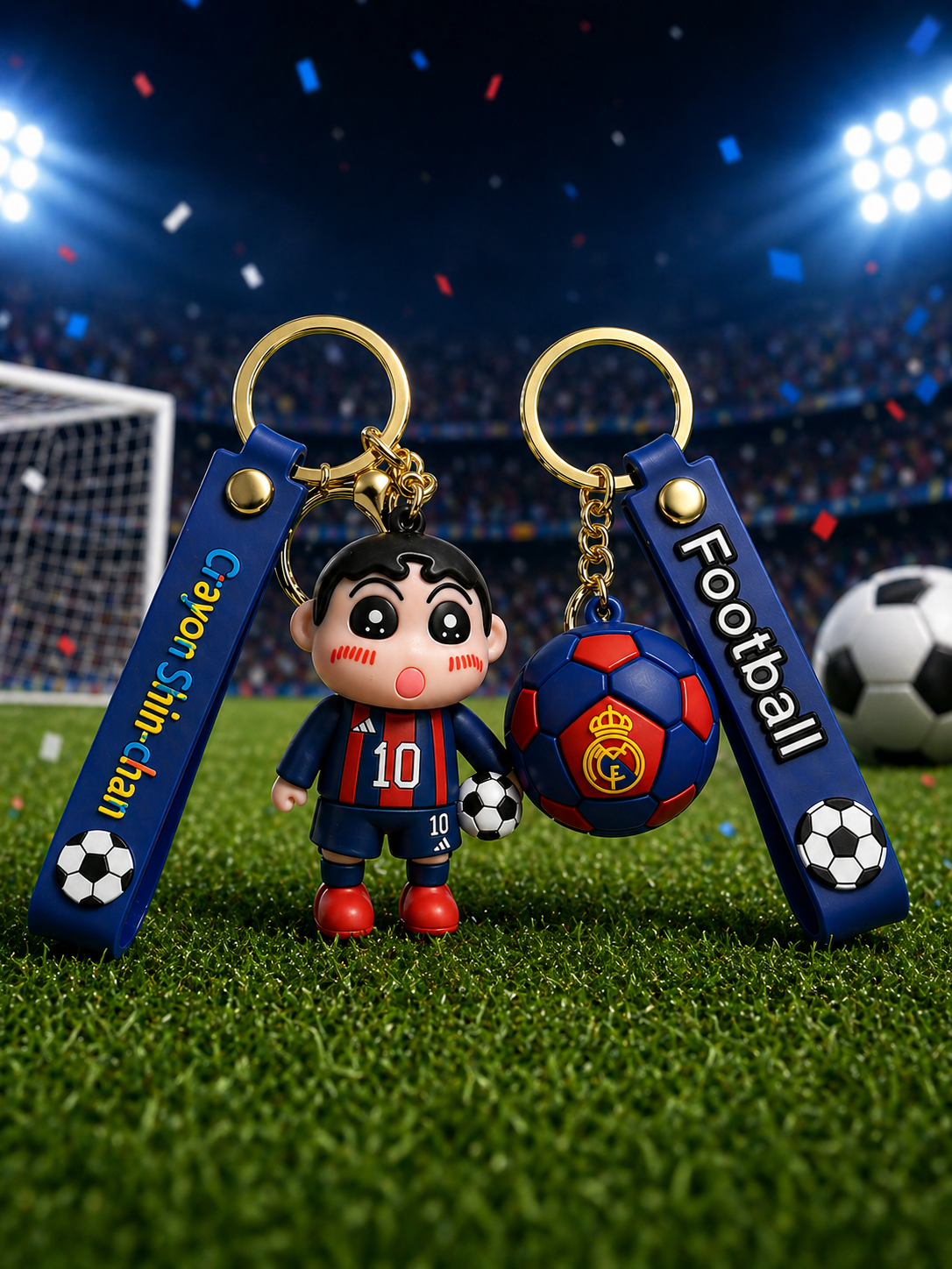 (Pack of 2) Shinchan Football Keychain Combo | Cute Cartoon Character & Football Charm Keyring with Soft Silicone Strap | Bag Accessory, Car Keychain & Gift for Kids