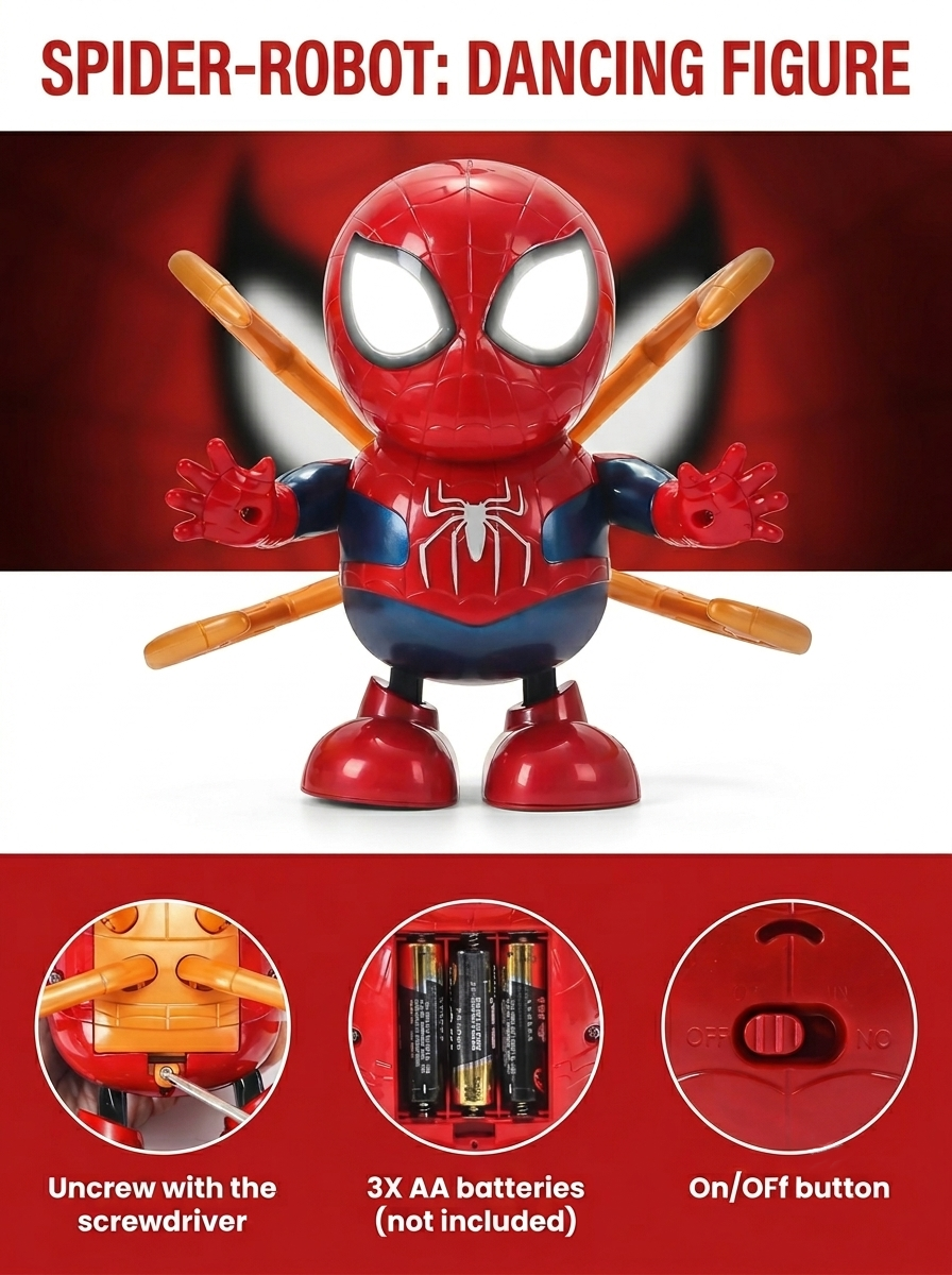 Spider-Man Dance Hero Interactive Toy | LED Light &amp; Music Dancing Figure with Moving Spider Arms | Cute Superhero Chibi Action Figure Toy for Kids, Desk Decor, Birthday Gift &amp; Collectors