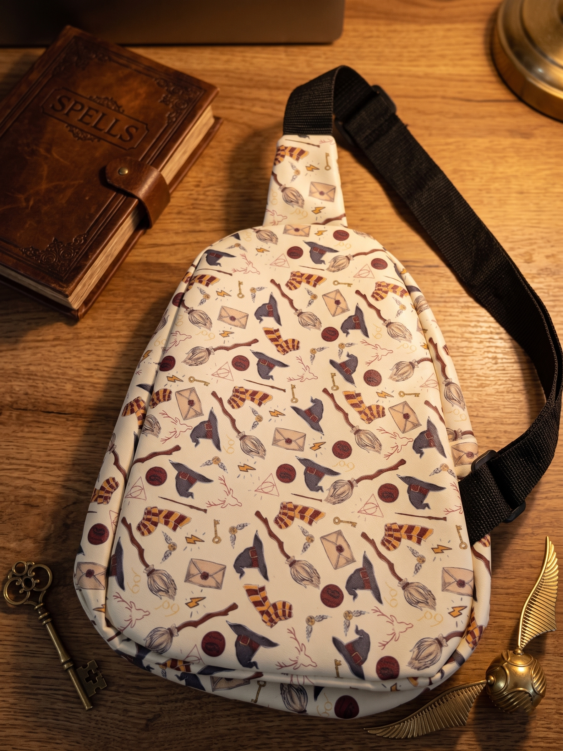Harry Potter Hogwarts Sling Bag for Kids | White Wizard Theme Crossbody Chest Bag with Hogwarts Crest Print, Adjustable Strap & Spacious Compartment | School, Travel, Day Out & Gift Bag