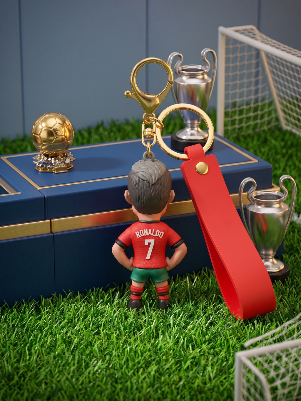 CR7 Inspired Football Player Keychain | Red Soccer Jersey PVC Figure Charm with Silicone Strap & Zinc Alloy Hardware | Backpack, Keys, Car Decor & Gift for Fans
