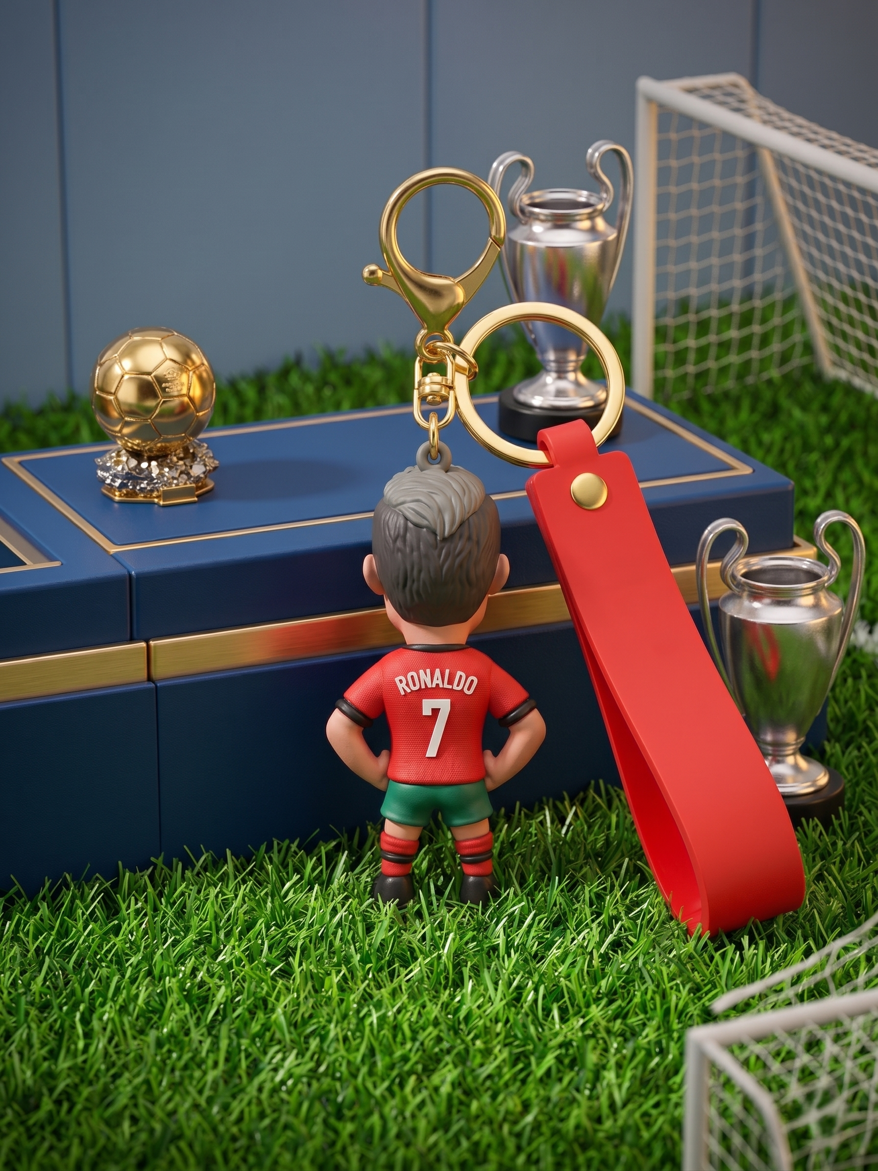CR7 Inspired Football Player Keychain | Red Soccer Jersey PVC Figure Charm with Silicone Strap & Zinc Alloy Hardware | Backpack, Keys, Car Decor & Gift for Fans