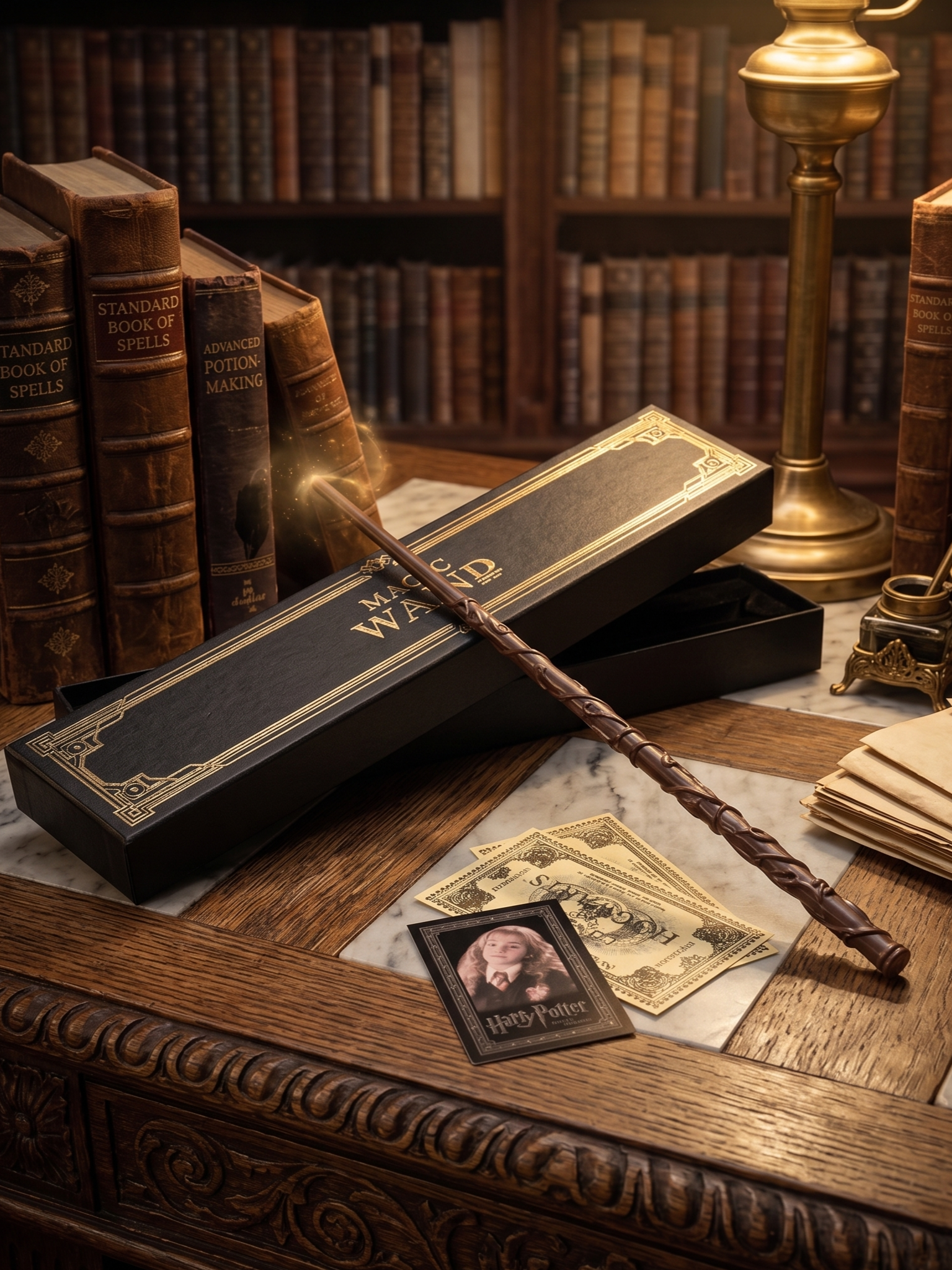 Hermione Granger Magic Wand Replica Set | 38 CM Wizard Wand with Gift Box, Tickets & Collectible Card | Harry Potter Fan Gift & Cosplay Accessory