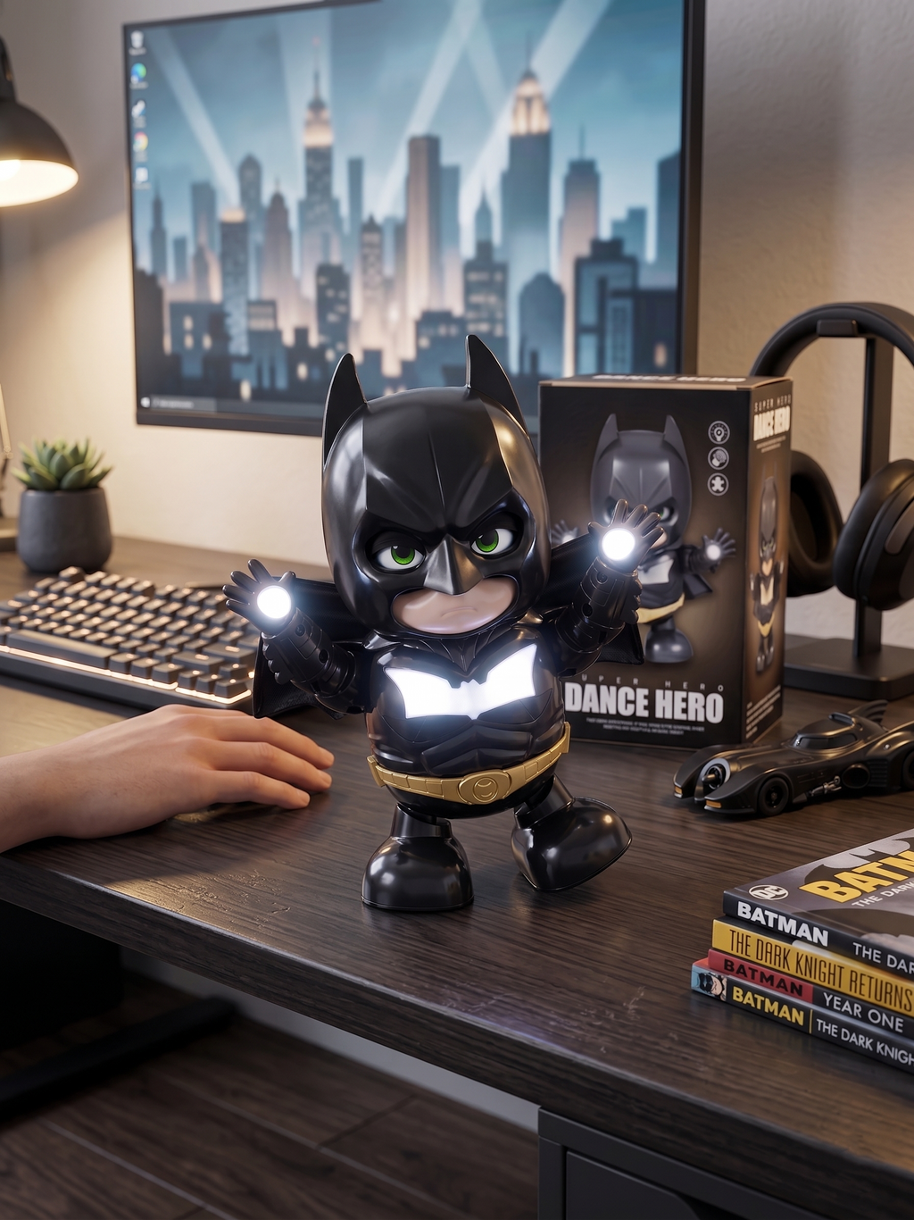 (Pack of 2) Spider-Man & Batman Dance Hero Figures Combo | Interactive LED Light & Music Dancing Superhero Toys with 360° Movement | Cute Chibi Action Figures for Kids, Desk Decor & Gifting