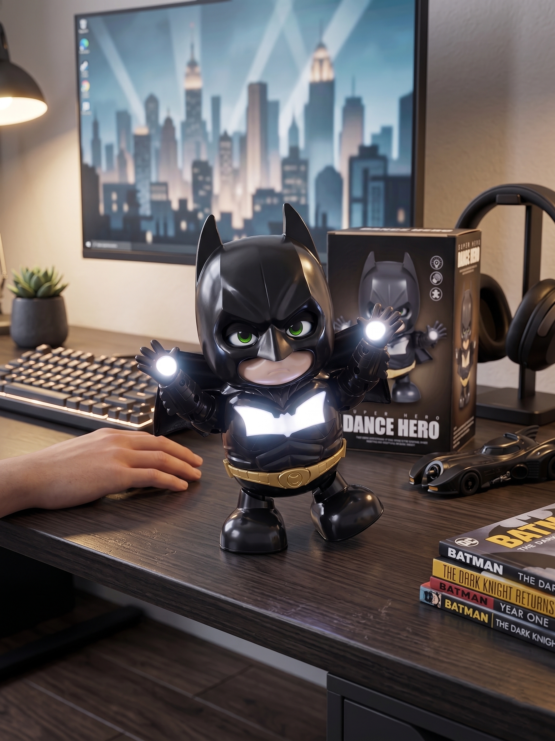 (Pack of 2) Spider-Man & Batman Dance Hero Figures Combo | Interactive LED Light & Music Dancing Superhero Toys with 360° Movement | Cute Chibi Action Figures for Kids, Desk Decor & Gifting