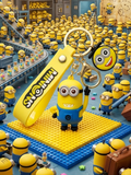 Minion Character Keychain for Kids | Cute PVC Figurine Charm with Yellow Silicone Strap & Gold Metal Key Ring | Backpack, Keys, Car Hanging & Gifting