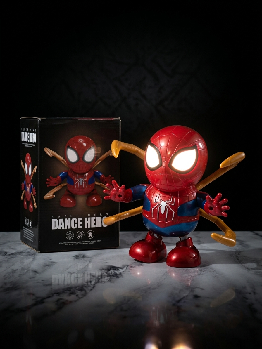 Spider-Man Dance Hero Interactive Toy | LED Light &amp; Music Dancing Figure with Moving Spider Arms | Cute Superhero Chibi Action Figure Toy for Kids, Desk Decor, Birthday Gift &amp; Collectors
