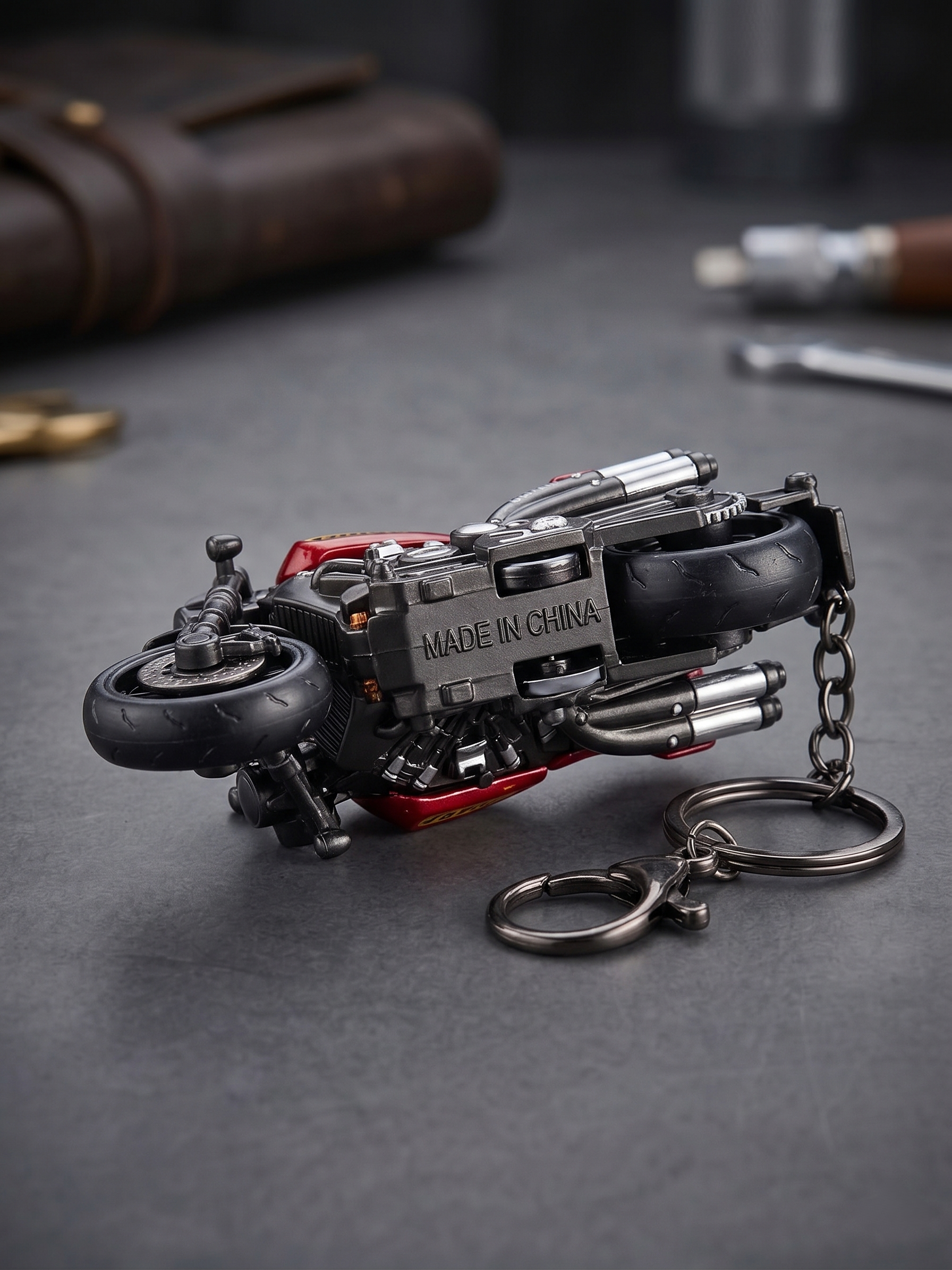 Harley Bike Keychain | Red Cruiser Motorcycle Miniature Keyring for Men | Metal Alloy Bike Model Key Chain with Sturdy Chain & Clasp | Biker Gift, Car Key Holder, Bag Charm & Collectible Accessory