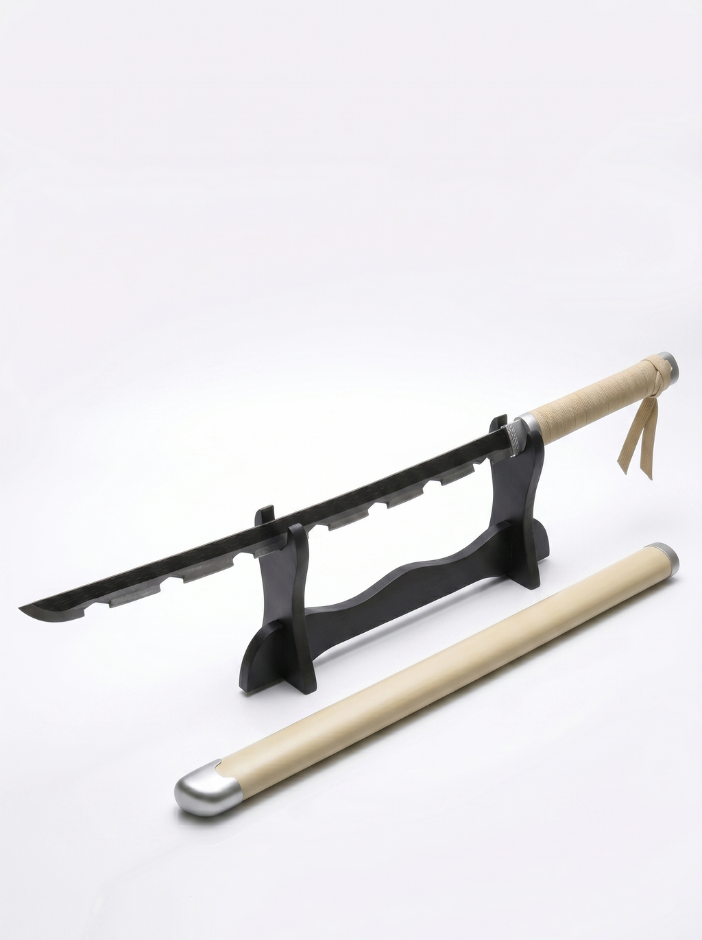 Demon Slayer Inosuke Wooden Katana 41 Inch | Beast Hashira Inspired Anime Samurai Sword Prop with Stand | Decorative Cosplay Collectible for Anime Fans