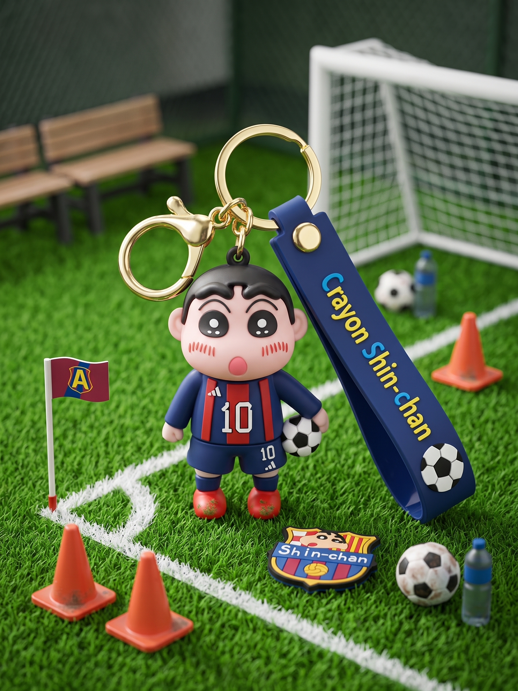Crayon Shin-chan Football Keychain | Cute Shinchan Soccer Character PVC Charm with Soft Strap & Metal Clasp | Bag Charm, Key Holder, Backpack Accessory & Gift for Football Fans