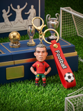 CR7 Inspired Football Player Keychain | Red Soccer Jersey PVC Figure Charm with Silicone Strap & Zinc Alloy Hardware | Backpack, Keys, Car Decor & Gift for Fans