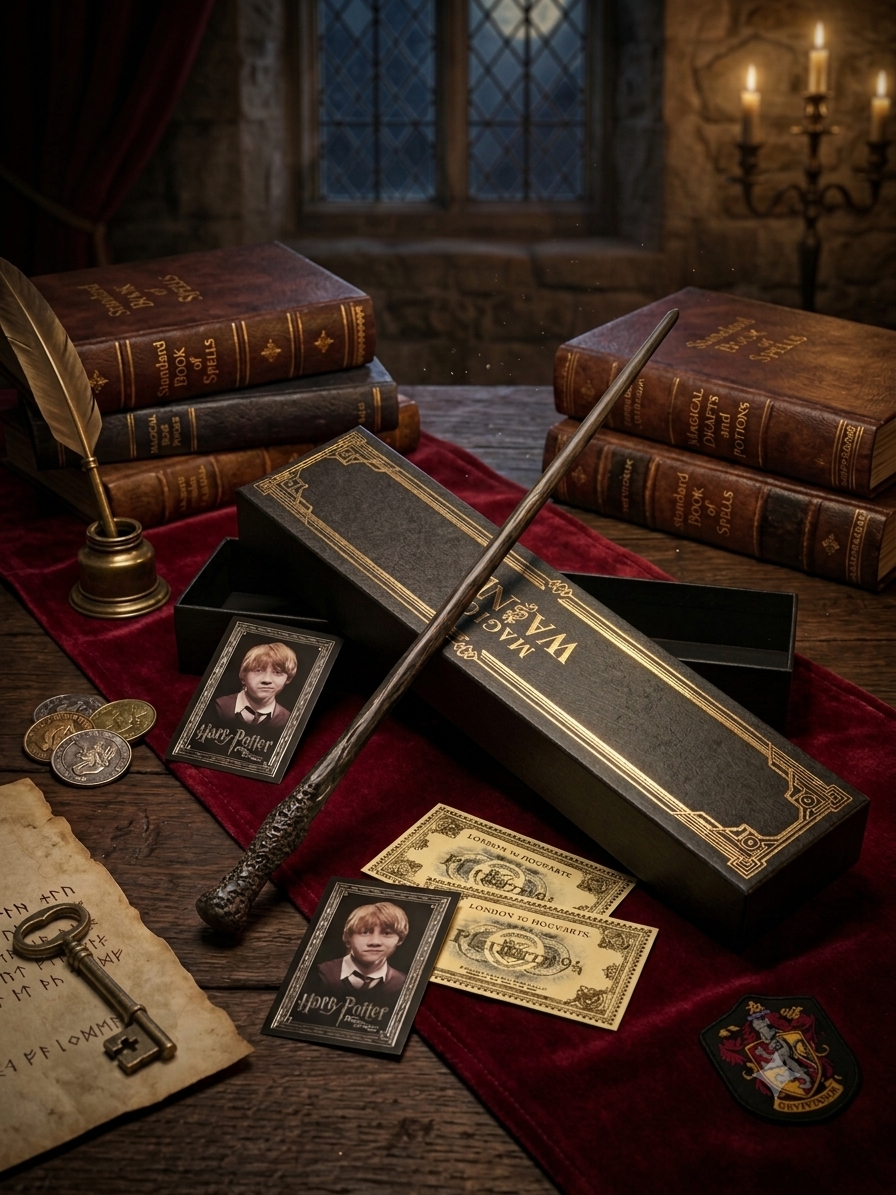 Ron Weasley Magic Wand Set 38 CM | Premium Wizard Wand with Hogwarts Express Tickets & Collectible Trading Card | Fantasy Cosplay Prop Gift for Fans