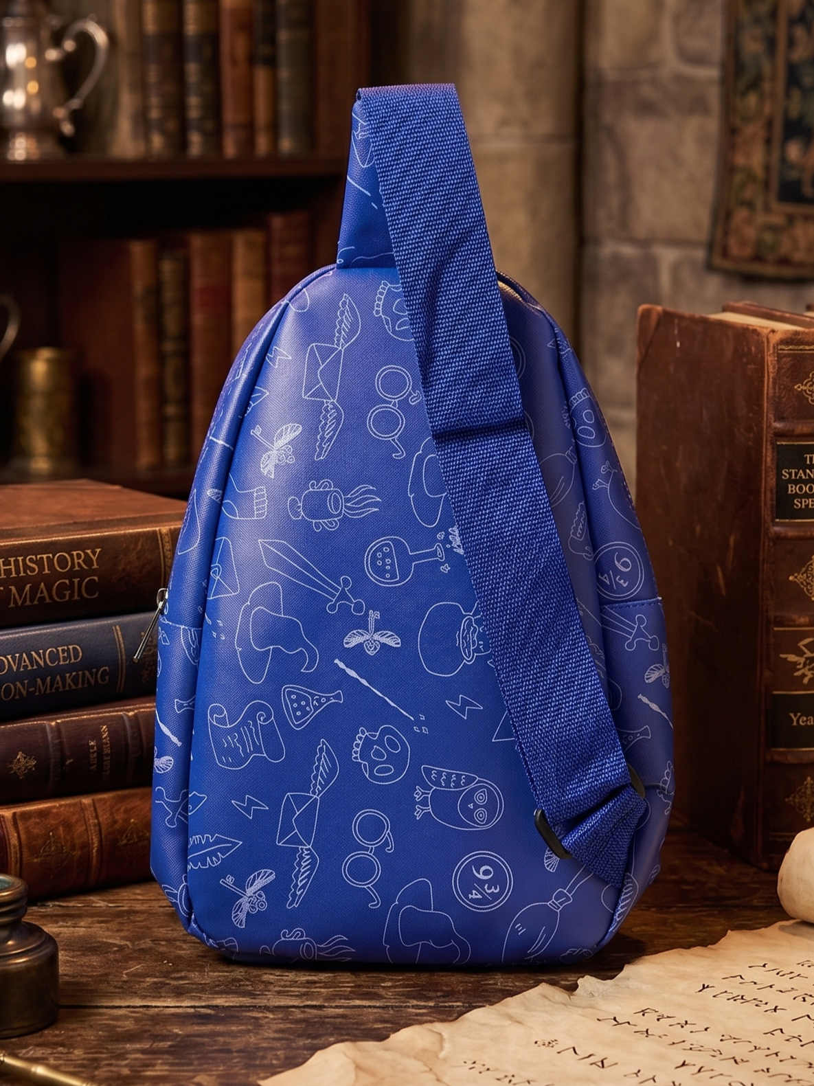 Harry Potter Hogwarts Sling Bag for Kids | Blue Crossbody Chest Bag with Hogwarts Crest Print, Adjustable Padded Strap & Spacious Compartment | School, Travel, Day Out & Gift Bag