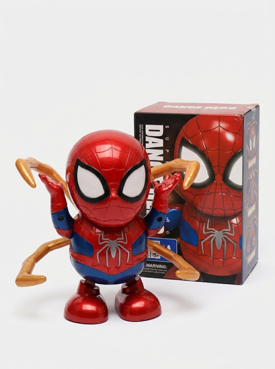 Spider-Man Dance Hero Interactive Toy | LED Light &amp; Music Dancing Figure with Moving Spider Arms | Cute Superhero Chibi Action Figure Toy for Kids, Desk Decor, Birthday Gift &amp; Collectors