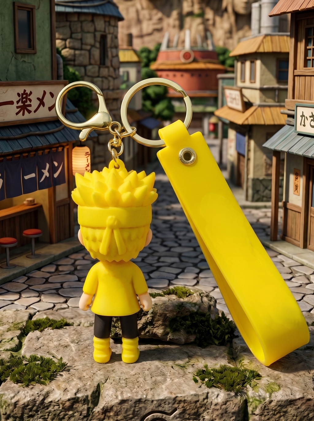 Naruto Anime Keychain | Yellow Ninja Character PVC Charm with Soft Strap & Metal Key Ring | Stylish Backpack, Keys, School Bag, Pencil Case Accessory for Kids & Fans
