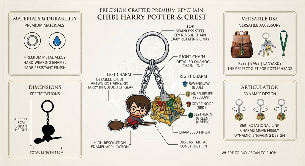 Harry Potter Spinner Keychain | Hogwarts Fidget Key Ring