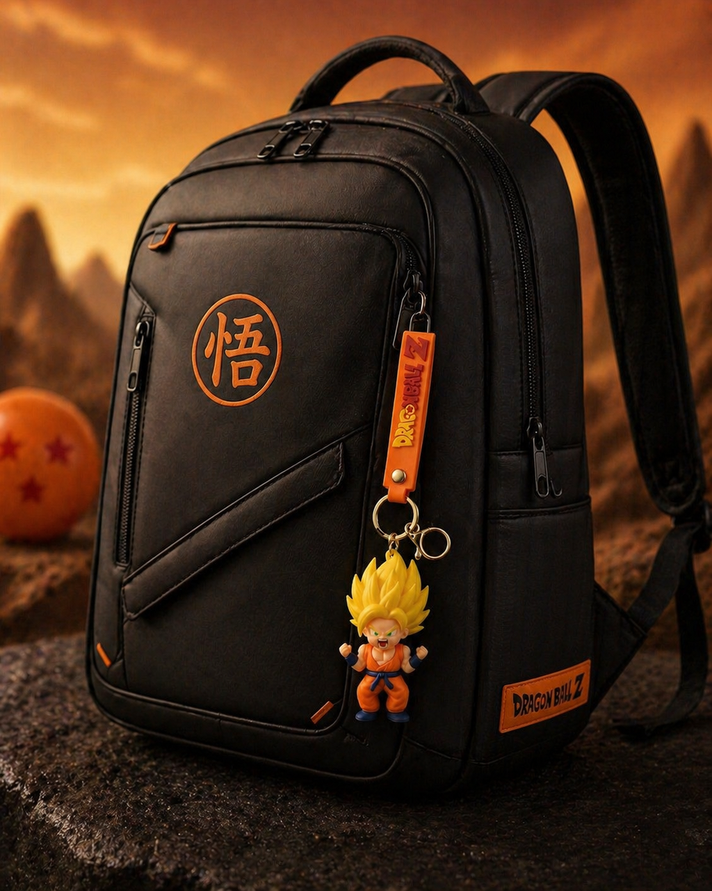 Dragon Ball Z Goku Super Saiyan Keychain | Cute Anime PVC Character Charm with Orange Strap, Alloy Ring & Clasp | Backpack Accessory Gift for Anime Fans