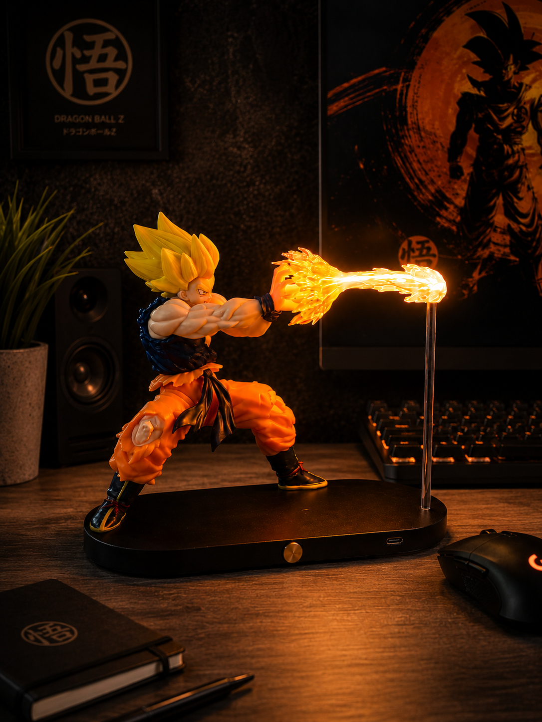 Goku Super Saiyan LED Action Lamp Figure | Dragon Ball Z Anime Collectible Night Light with 3 Light Modes | USB Type-C Powered PVC/ABS Character Statue for Desk Decor, Gaming Room & Gift