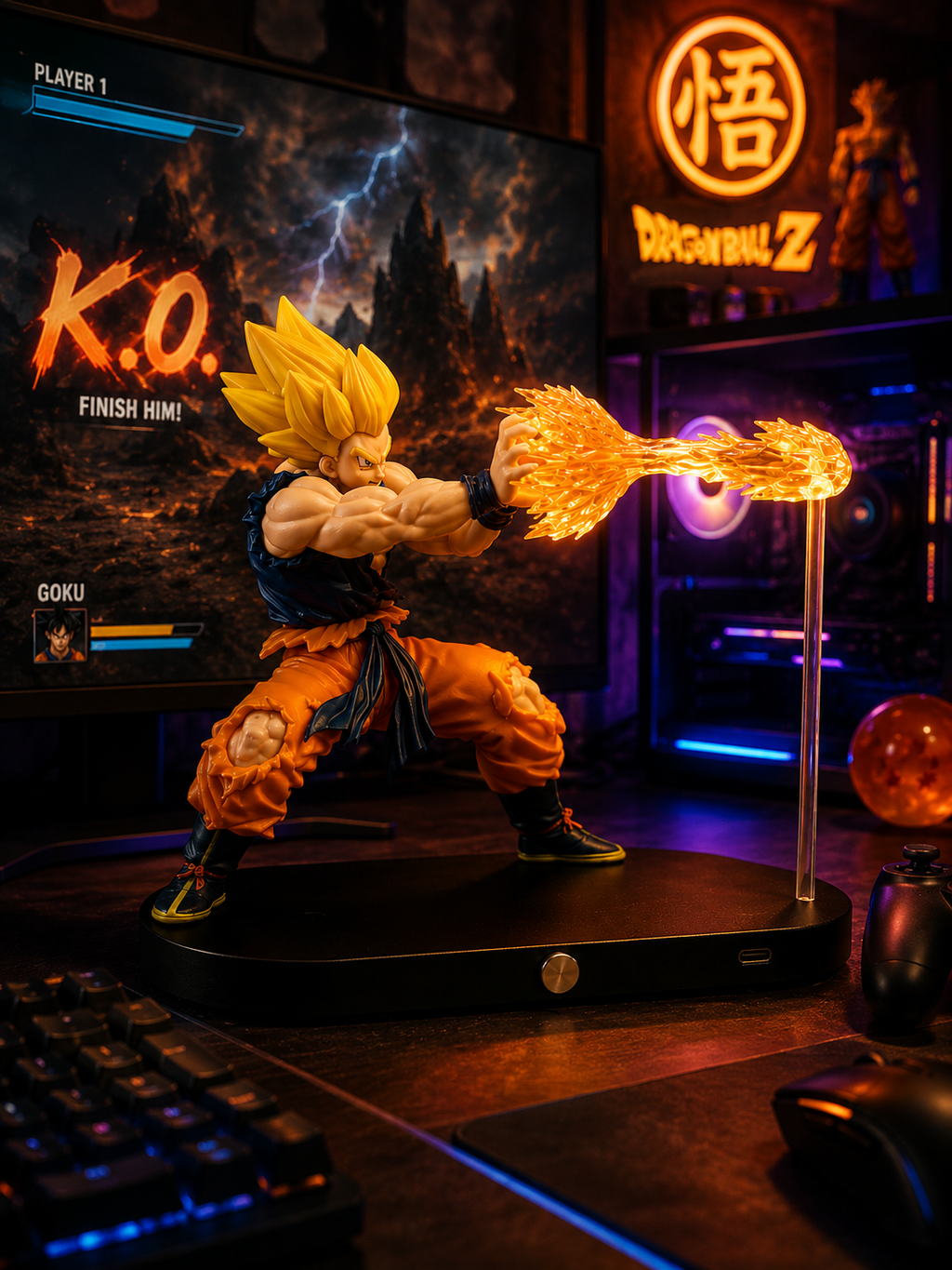 Goku Super Saiyan LED Action Lamp Figure | Dragon Ball Z Anime Collectible Night Light with 3 Light Modes | USB Type-C Powered PVC/ABS Character Statue for Desk Decor, Gaming Room & Gift