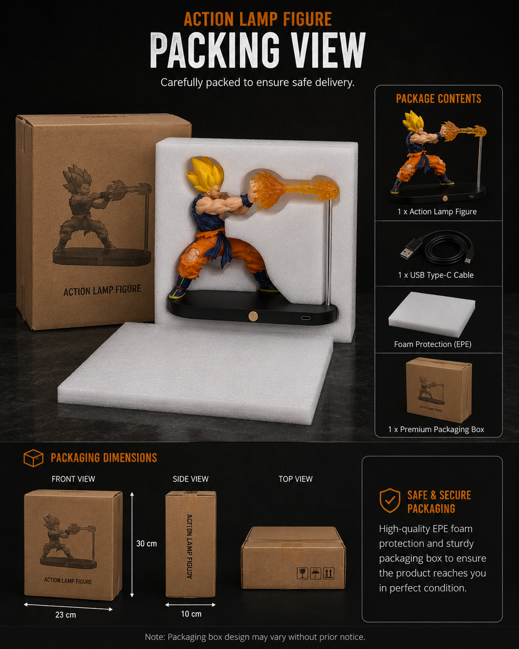 Goku Super Saiyan LED Action Lamp Figure | Dragon Ball Z Anime Collectible Night Light with 3 Light Modes | USB Type-C Powered PVC/ABS Character Statue for Desk Decor, Gaming Room & Gift