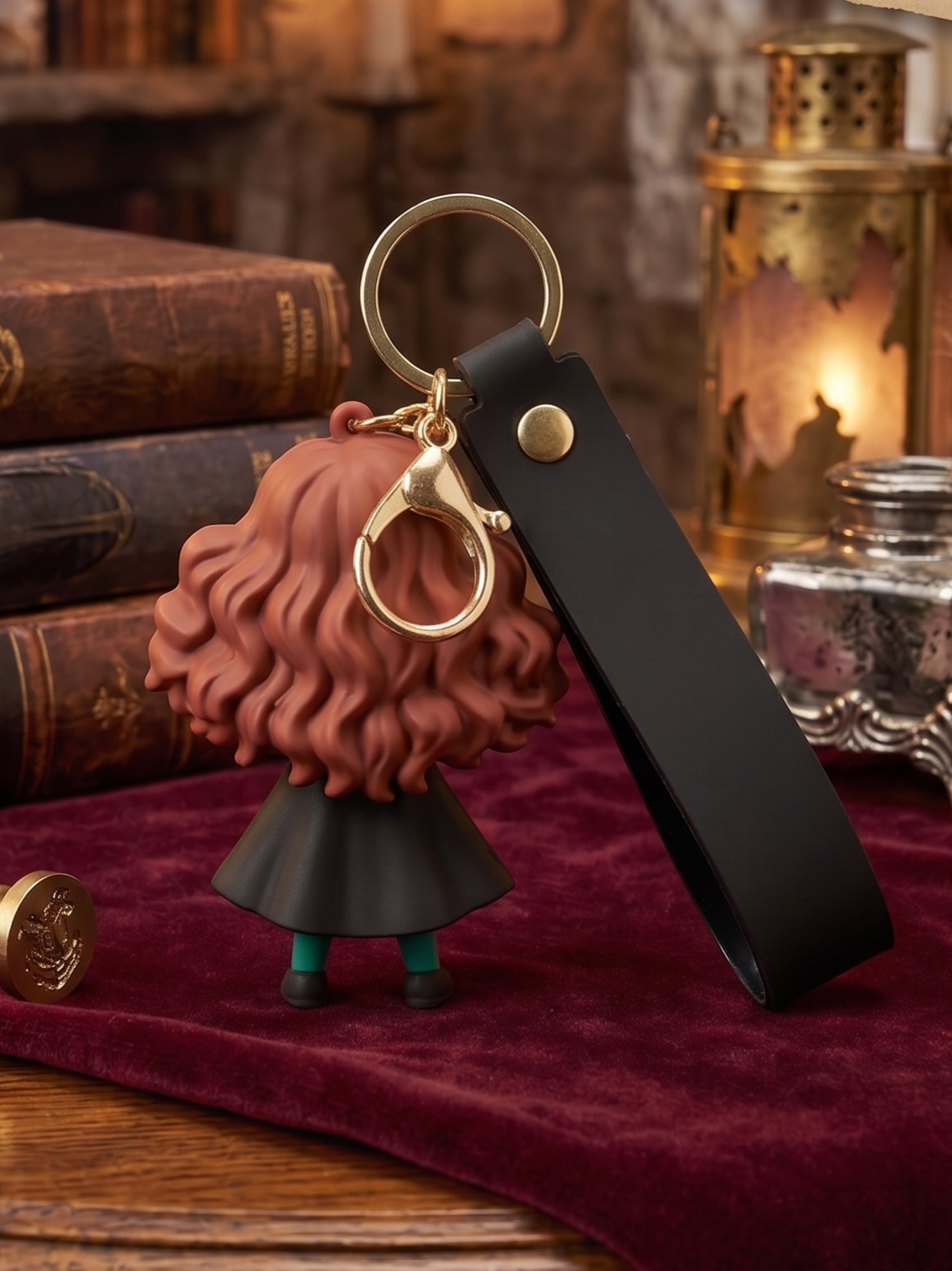 World Gift Mart Hermione-Inspired Chibi Keychain with Wand–Cute PVC Wizard Girl with Wrist Strap Key Chain