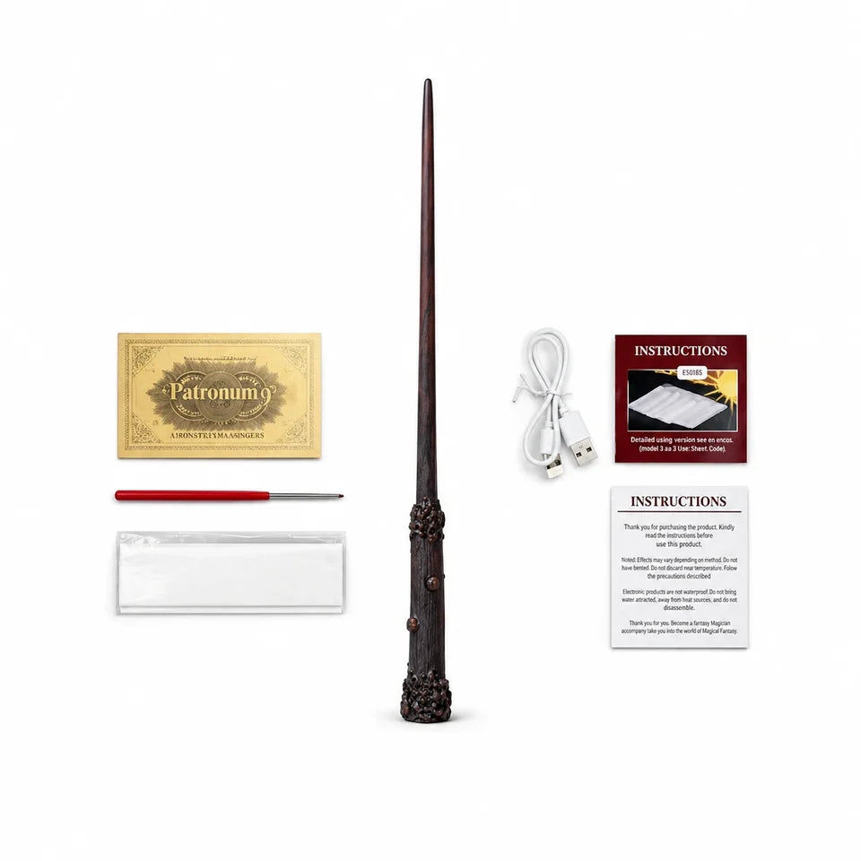 Harry Potter Fire Magic Wand | 38CM Wizard Wand, USB-C Charging Magic Trick Wand, Magic Paper & Gift Box for Kids, Fans, Cosplay & Gifting