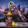 Harry Potter Inspired Chibi Wizard Keychain | Cute Magic Character Keychain with Purple Strap, Metal Ring & Clasp | Bag Charm for Backpack, School Bag, Keys & Gift