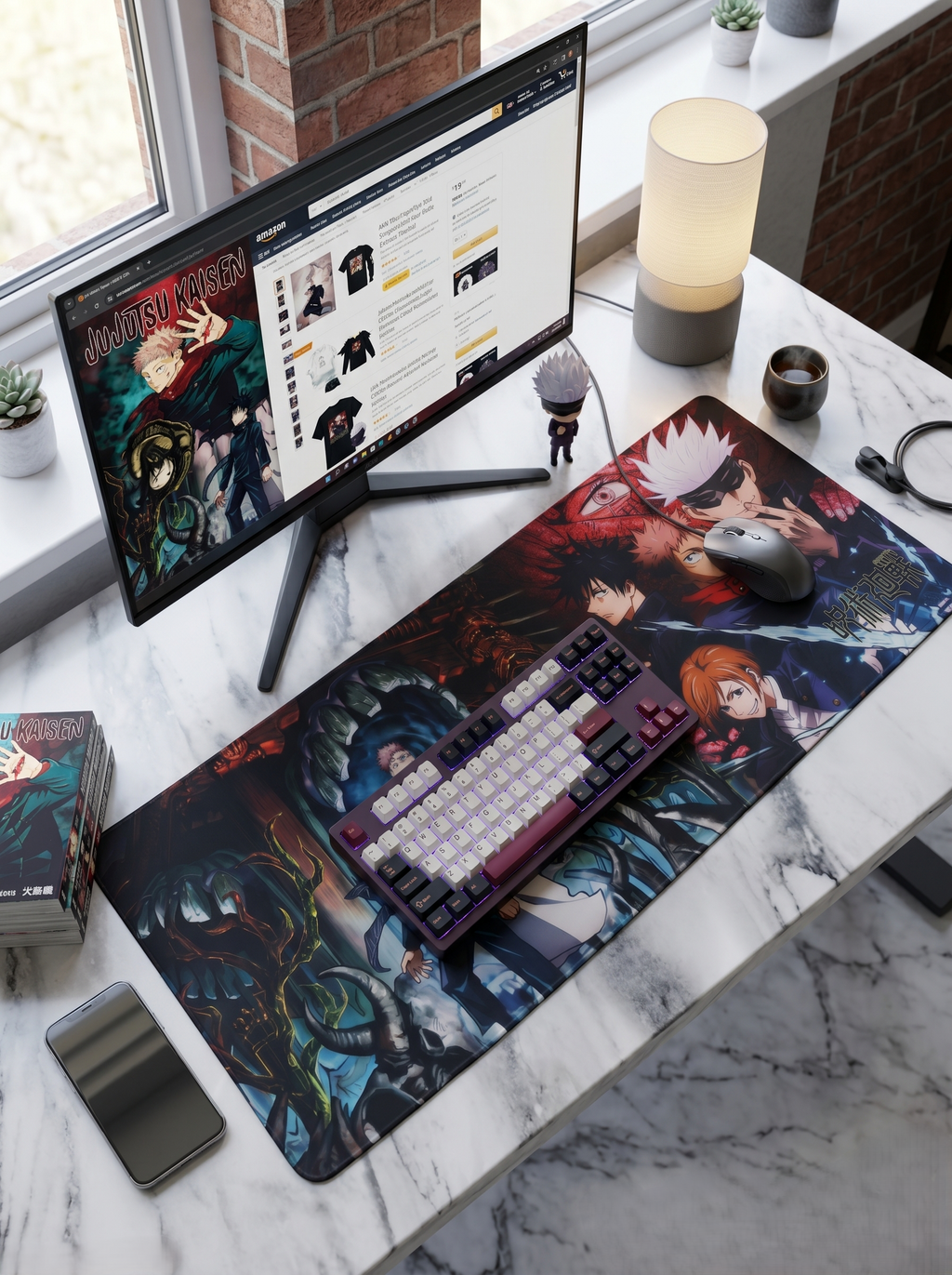 Jujutsu Kaisen Desk Mat Mouse Pad 80 x 30 cm | Gojo, Itadori, Sukuna, Megumi & Nobara Anime Gaming Mousepad with Anti-Slip Rubber Base, Ultra-Smooth Surface & Stitched Edges