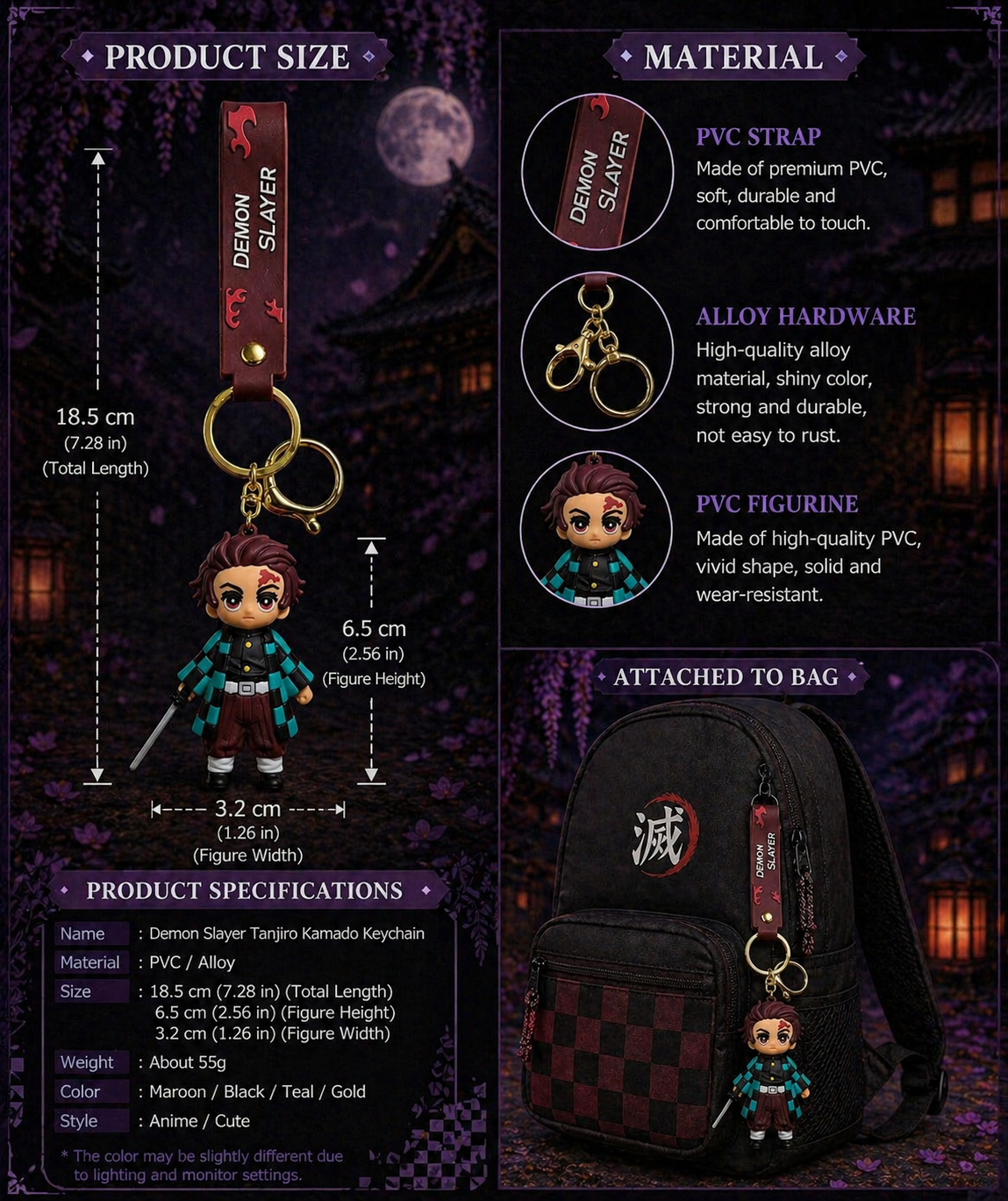 Tanjiro Kamado Demon Slayer Keychain – Anime PVC Figure Keyring with Strap | Kimetsu no Yaiba Collectible Keychain for Bags, Bikes & Keys