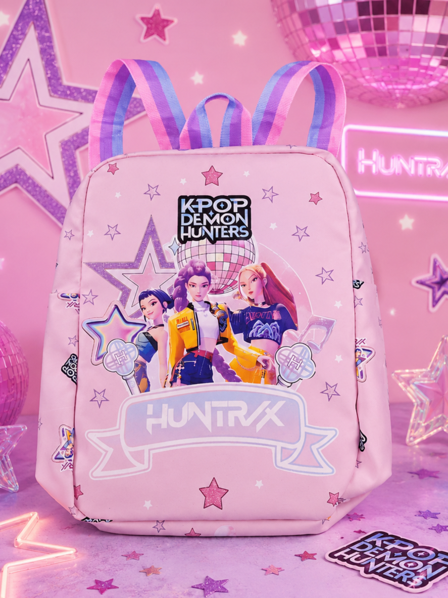 Pink K-Pop Inspired Kids Backpack | Lightweight Girls School Bag with Adjustable Straps, Spacious Compartment & Cute Star Print for School, Travel & Gifts